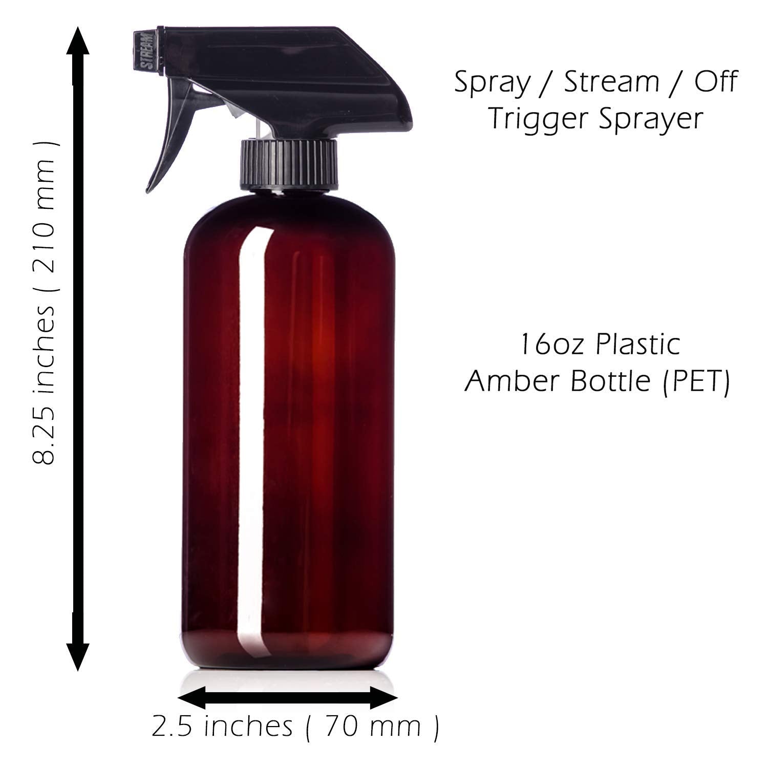 Aromine 16Oz Amber Plastic Bottles With Black Trigger Sprayers, Bpa Free Pet Plastic (2 Pack)